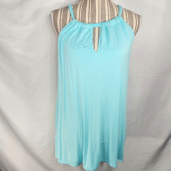 Banana Republic Blue Halter Look Sleeveless Button Neck Tunic Top Size Medium - Picture 1 of 9